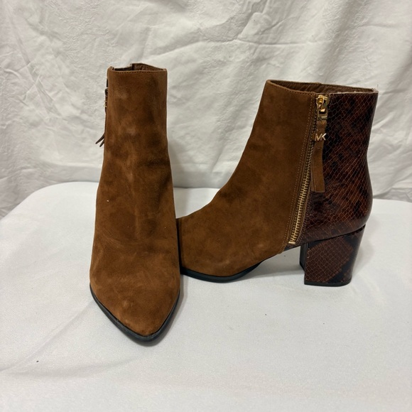 Michael Kors brown suede and snakeskin-print leather ankle boots - Picture 6 of 14